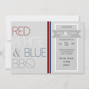 Invitation Barbecue rouge moderne blanc et bleu   4 JUILLET