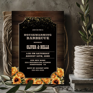 Invitation Barbecue Rustique Floral Bois