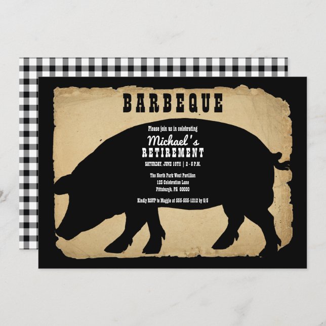Invitation Barbecue rustique pour la retraite des porcs - bar (Devant / Derrière)