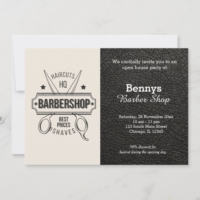 Invitation Barbershop look cuir jour ouvert (Devant)