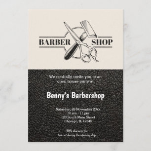 Invitation Barbershop look cuir jour ouvert