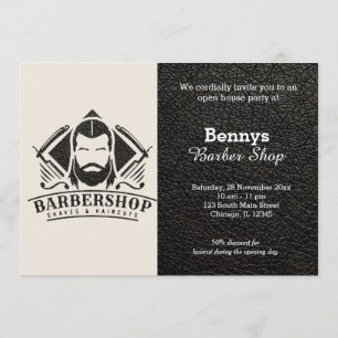 Invitation Barbershop look cuir jour ouvert