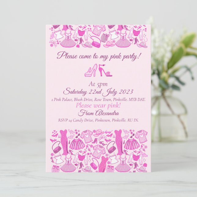 Invitation Barbiecore rose et rose chaud (Debout devant)