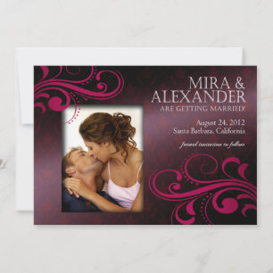 Invitation Barbizon Damask Scroll - aubergine magenta Mariage