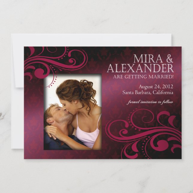 Invitation Barbizon Damask Scroll - fuschia|magenta Mariage (Devant)