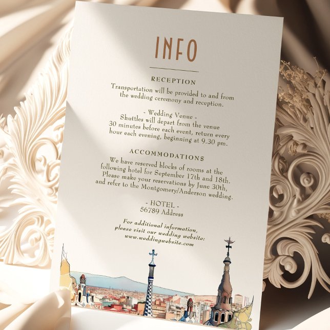Invitation Barcelone Insérer INFO Détails Espagne Mariage Inv (Créateur téléchargé)
