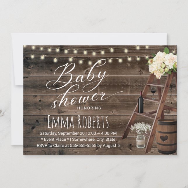 Invitation Baril de vin rustique et Baby shower d'échelle en  (Devant)