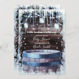 Invitation Baril en bois rustique et feux Baby shower d'hiver