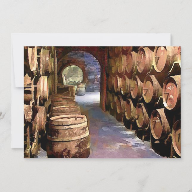 Invitation Barils de vin dans la cave (Devant)