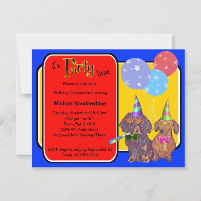 Invitation Barker d'anniversaire de la fête de Dachshund (Devant)