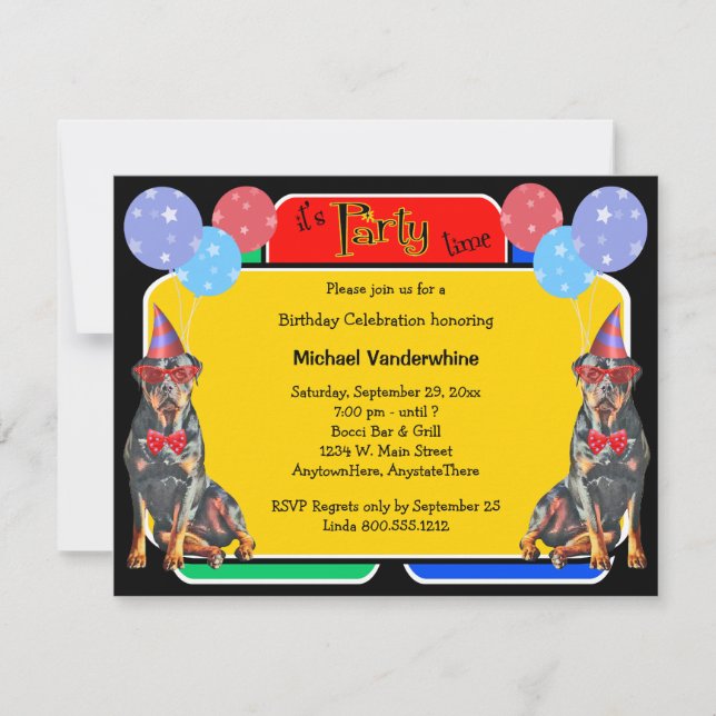 Invitation Barker d'anniversaire de Rottweiler (Devant)