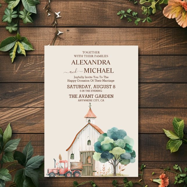 Invitation Barn Cottage Mariage vert (Créateur téléchargé)