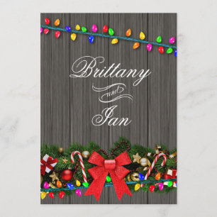 Invitation Barn en bois pour mariage avec guirlandes de Noël 