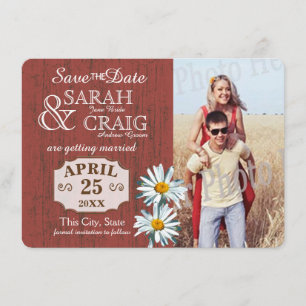 Invitation Barn Wood et Daisies Photo Enregistrer la date