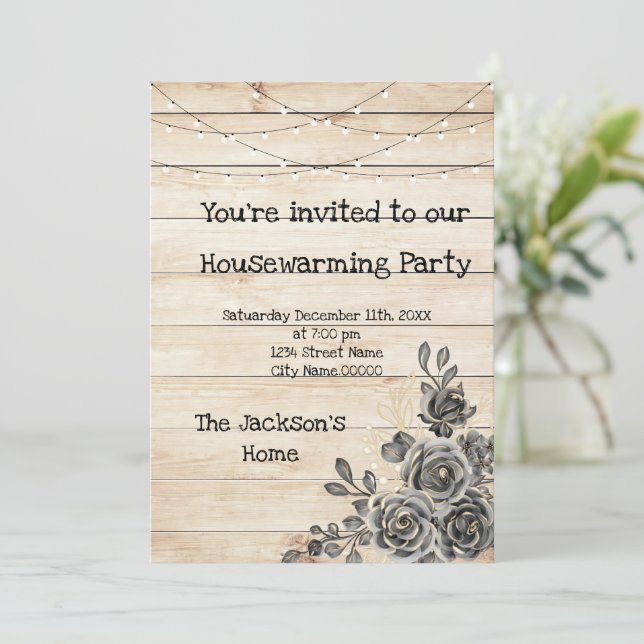 Invitation Barn Wood Rustic Black Rose House-échauffement (Debout devant)