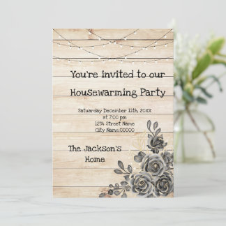 Invitation Barn Wood Rustic Black Rose House-échauffement