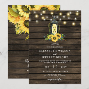 Invitation Barne Bois Chaîne Lumières Tournesols Mariage