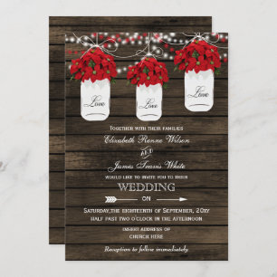 Invitation Barne bois poinsettias mason jarre mariage rustiqu