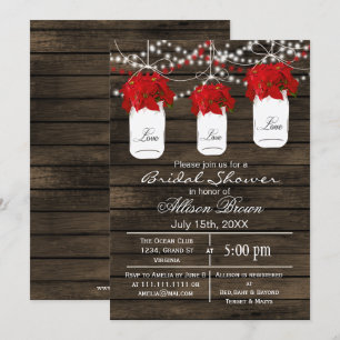 Invitation Barne en bois poinsettias mason jar nuptiale