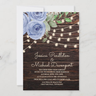 Invitation Barne Rustique Bois Chaîne Lumières Mariage Floral