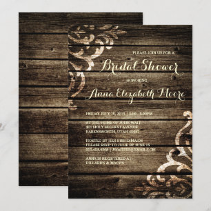 Invitation Barne Rustique Bois Damask Fête des mariées Vintag