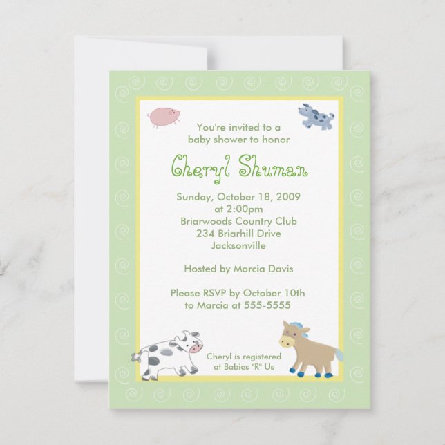 Invitation Barne Yard Animaux de la ferme Baby shower de tour (Devant)