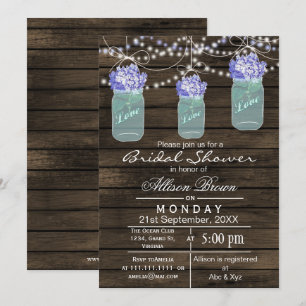 Invitation Barnwood bleu mason jarre rustique nuptiale