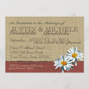 Invitation Barnwood Daisies Mariage BBQ