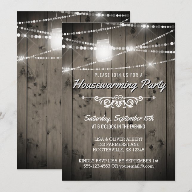 Invitation Barnwood illumine le parti rustique du réchauffeme (Devant / Derrière)