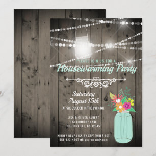 Invitation Barnwood Lights Mint Mason Jar Réchauffement domes