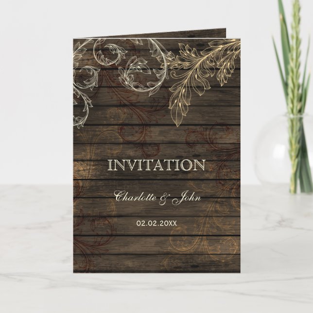 Invitation Barnwood, Mariage rustique florissant invite (Devant)