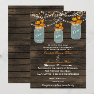 Invitation Barnwood, Rustique mariage de automne de bocal de 