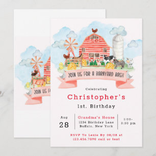 Invitation Barnyard Bash Farm Animaux 1er. Fête d'anniversair