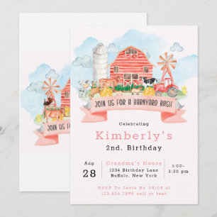 Invitation Barnyard Bash Farm Animaux 2e fête d'anniversaire 