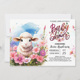 Invitation Barnyard Beauté Agneau rose Baby shower fille