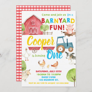 Invitation Barnyard Fun 1er Anniversaire Fête Animaux de ferm