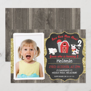 Invitation Barnyard Wood Chalkboard Photo Anniversaire Invita