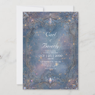 Invitation Baroque Céleste Bleu Or Pierre Précieuse Mariage