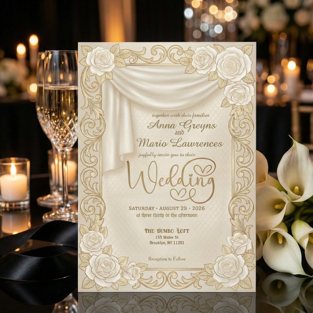 Invitation Baroque Cream Rose Faux Gold Foil Diamond Wedding (Créateur téléchargé)