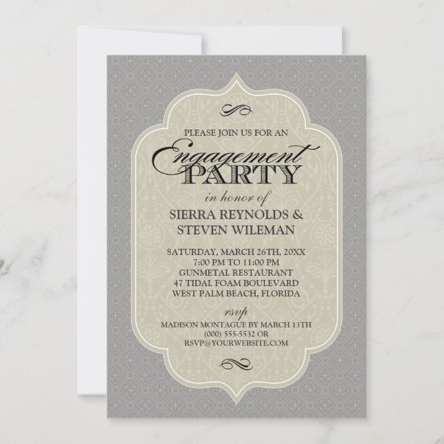 Invitation Baroque Damask Gunmetal Grey (Devant)