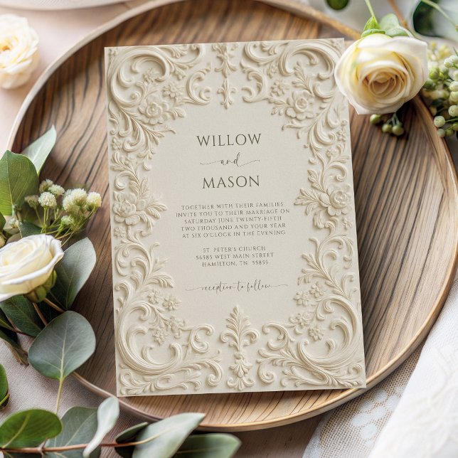 Invitation Baroque Elegance Ivory Script Wedding (Baroque Elegance Ivory Script Wedding Invitation)