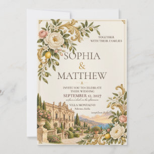 Invitation Baroque sicilien Mariage Crème et Or Antique