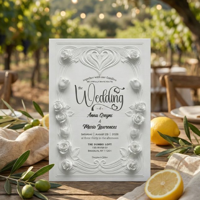 Invitation Baroque White Rose Faux 3D Embossed Formal Wedding (Créateur téléchargé)
