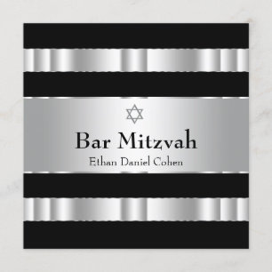 Invitation Barre argentée noire Mitzvah d'étoile de David