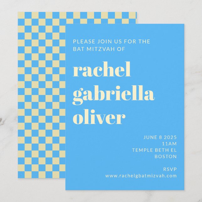 Invitation Barre Bat Bleue Mitzvah Retro esthétique (Devant / Derrière)