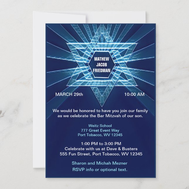 Invitation Barre bleue électrique Mitzvah (Devant)
