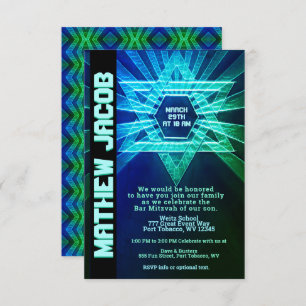 Invitation Barre bleue et verte Mitzvah