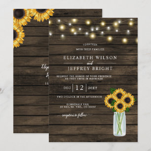 Invitation Barre Bois Chaîne Lumières Mariage