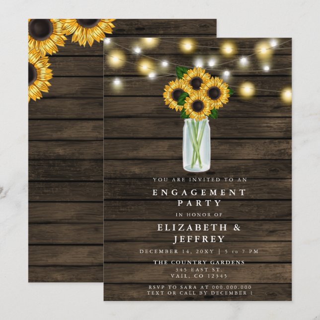 Invitation Barre Bois Chaîne Lumières Tournesol (Devant / Derrière)