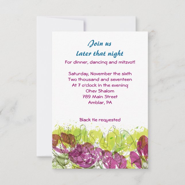 Invitation Barre de fleurs peintes Barre Mitzvah Star Party C (Devant)